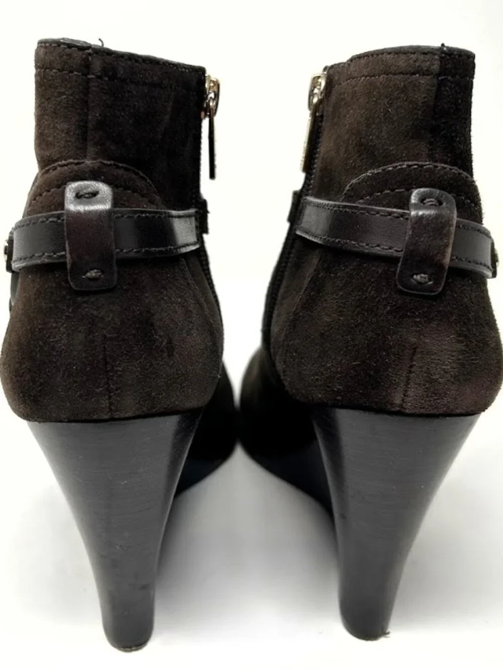 Tory Burch Aaden Suede Wedge Ankle Boots Brown Gold Logo Size 10